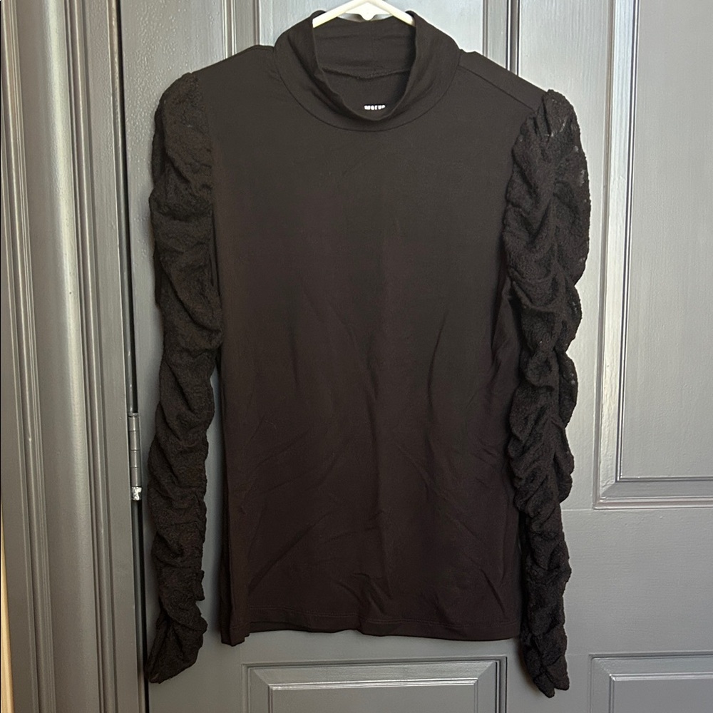 Anthropologie Black Long Sleeve Puff-Sleeve Tee
